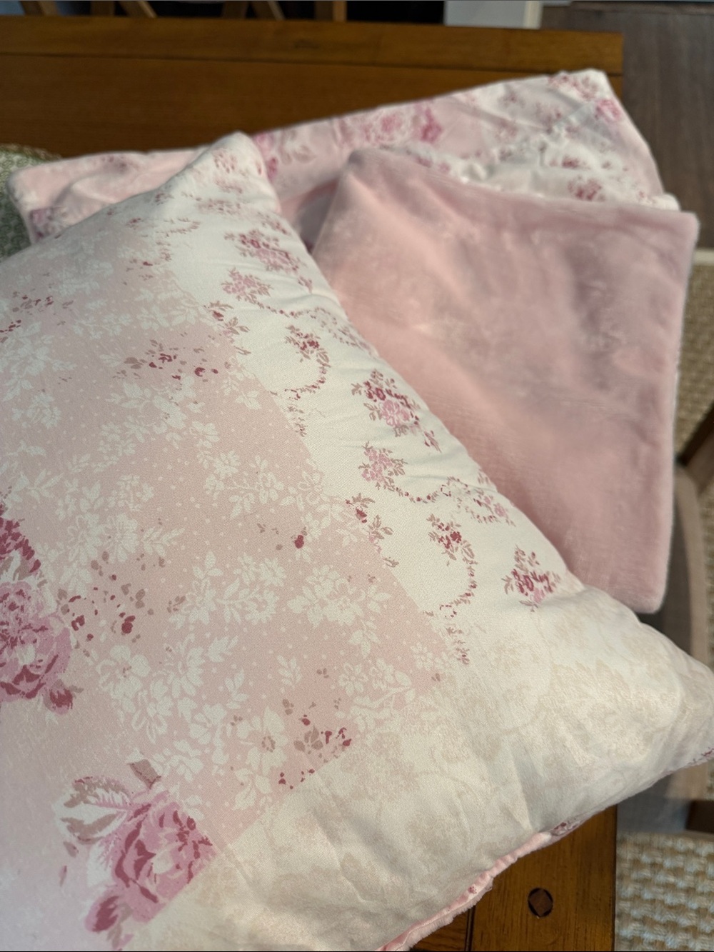 Delicate Pink Floral Decorative Standard Shams and Throw Pillow